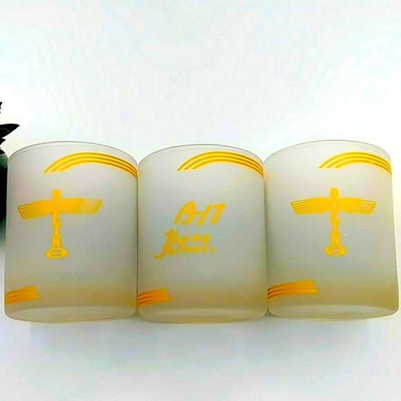 🐡HP! 3 Boeing WWII Bomber Highball Frosted Glasses. Airplanes - Picture 7 of 9